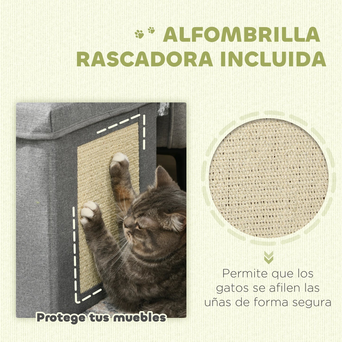 Casa para gatos PawHut con rascador y puerta 36,5x36,5x36,5 cm Gris