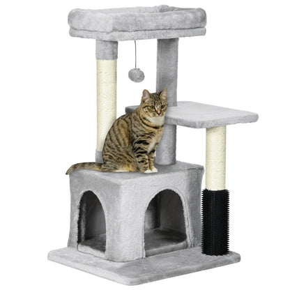 Casa para gatos PawHut con rascador y puerta 36,5x36,5x36,5 cm Gris