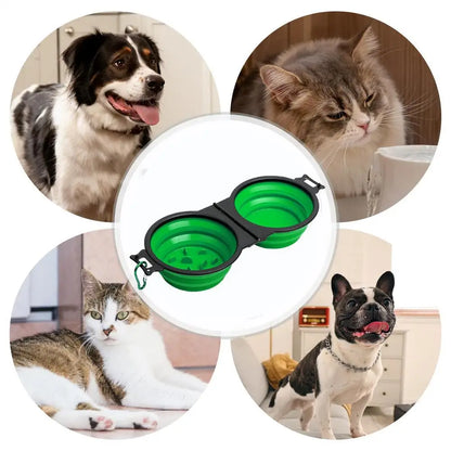 Comedero plegable para perros, comedero doble plegable para perros, comedero lento para mascotas con clips de bloqueo para caminar.