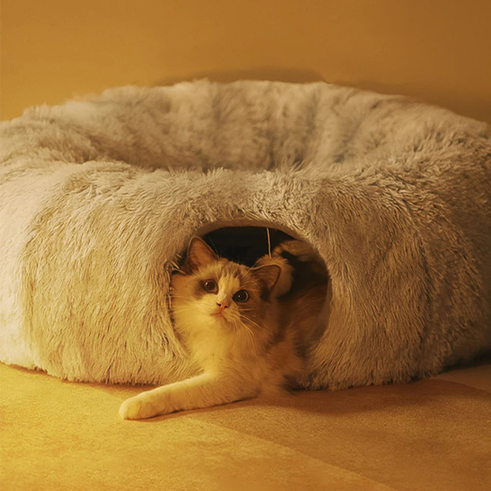 Cama y túnel para gatos de invierno suave y divertido, cueva plegable para gatos para dormir profundamente, proporciona calidez y comodidad para gatos, perros pequeños y mascotas.