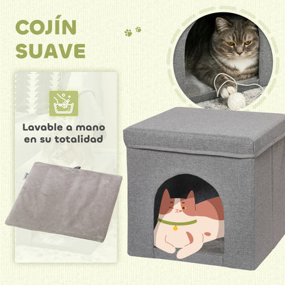 Casa para gatos PawHut con rascador y puerta 36,5x36,5x36,5 cm Gris