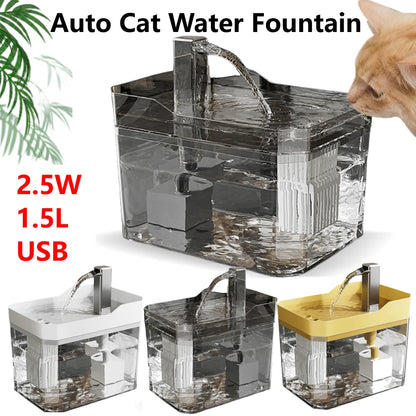 Fuente de agua automática para gatos de 1,5 l con bomba silenciosa, dispensador de agua para perros, USB, anti-quemaduras, fuente para mascotas, fuente para gatos de interior