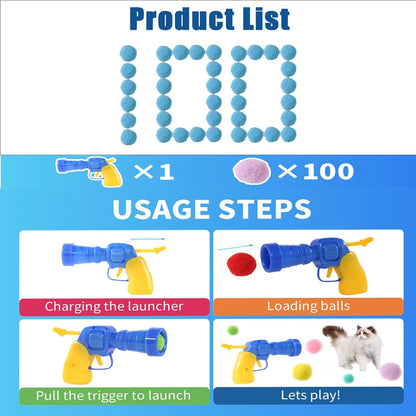 Emocionante e interactivo lanzador de juguetes de alta energía para gatos: atractiva ayuda de entrenamiento con 100 bolas de pompones para estimular el ejercicio del gato.