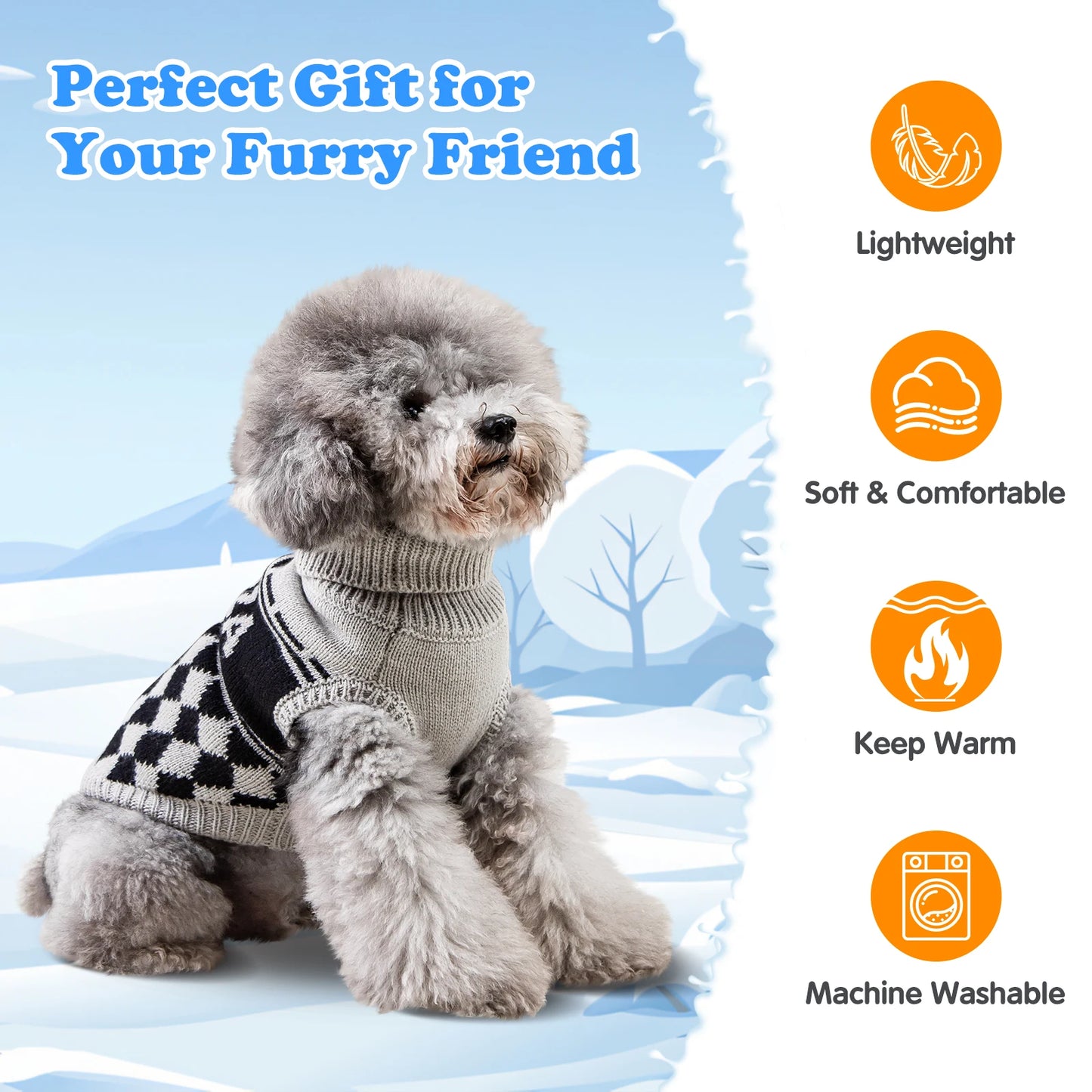 Suéter para perros pequeños, suéter elástico con cuello alto, suéter para perros pequeños