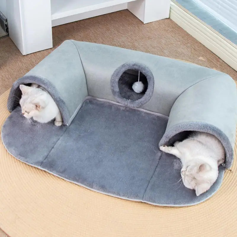 Túnel para gatos de interior, camas extraíbles, lavables, cueva para gatos en forma de U, suministros para mascotas, sofá de temporada con pelota de peluche.