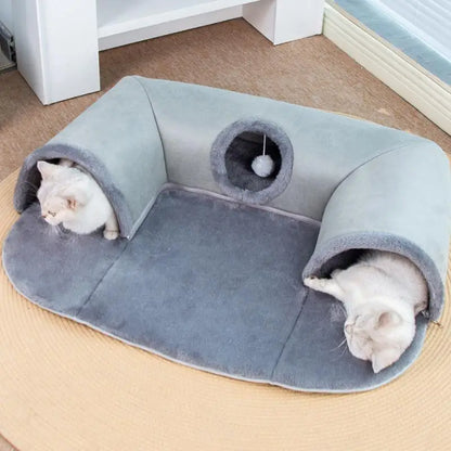 Túnel para gatos de interior, camas extraíbles, lavables, cueva para gatos en forma de U, suministros para mascotas, sofá de temporada con pelota de peluche.