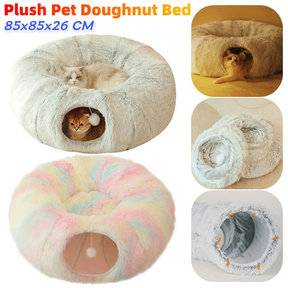 Cama y túnel para gatos de invierno suave y divertido, cueva plegable para gatos para dormir profundamente, proporciona calidez y comodidad para gatos, perros pequeños y mascotas.