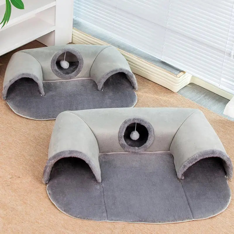 Túnel para gatos de interior, camas extraíbles, lavables, cueva para gatos en forma de U, suministros para mascotas, sofá de temporada con pelota de peluche.