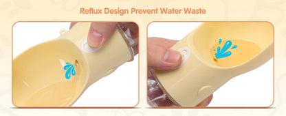 Botella de agua PET de 250 ml, bebedero portátil para perros con recipiente para comida de 180 g. Logrado