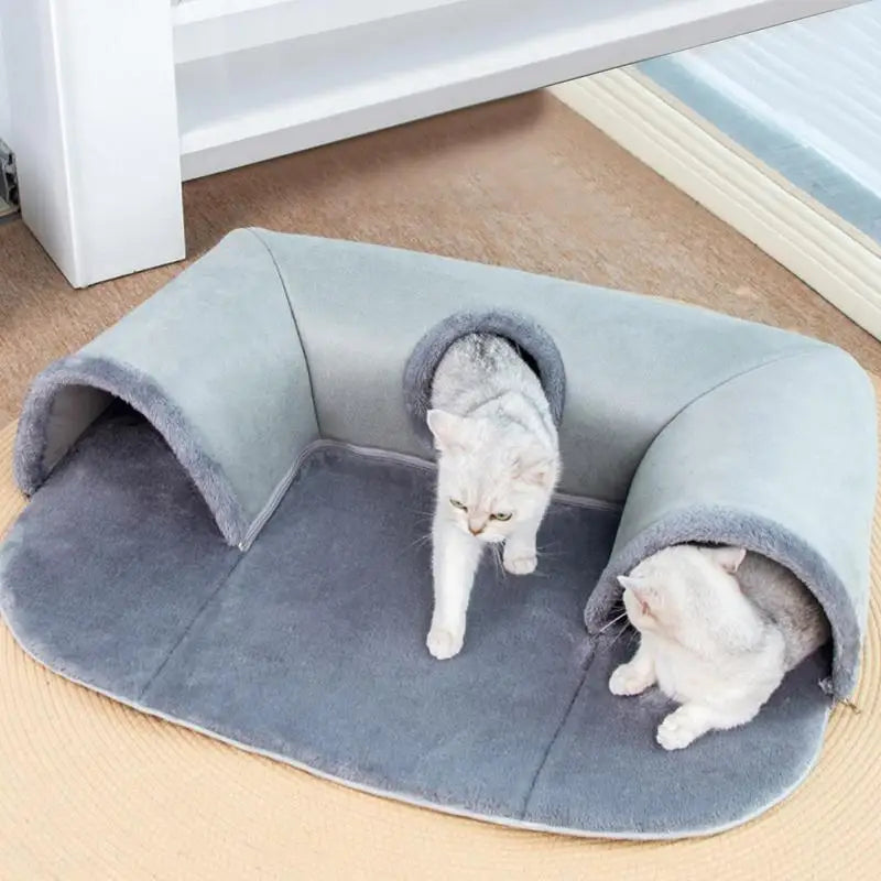 Túnel para gatos de interior, camas extraíbles, lavables, cueva para gatos en forma de U, suministros para mascotas, sofá de temporada con pelota de peluche.