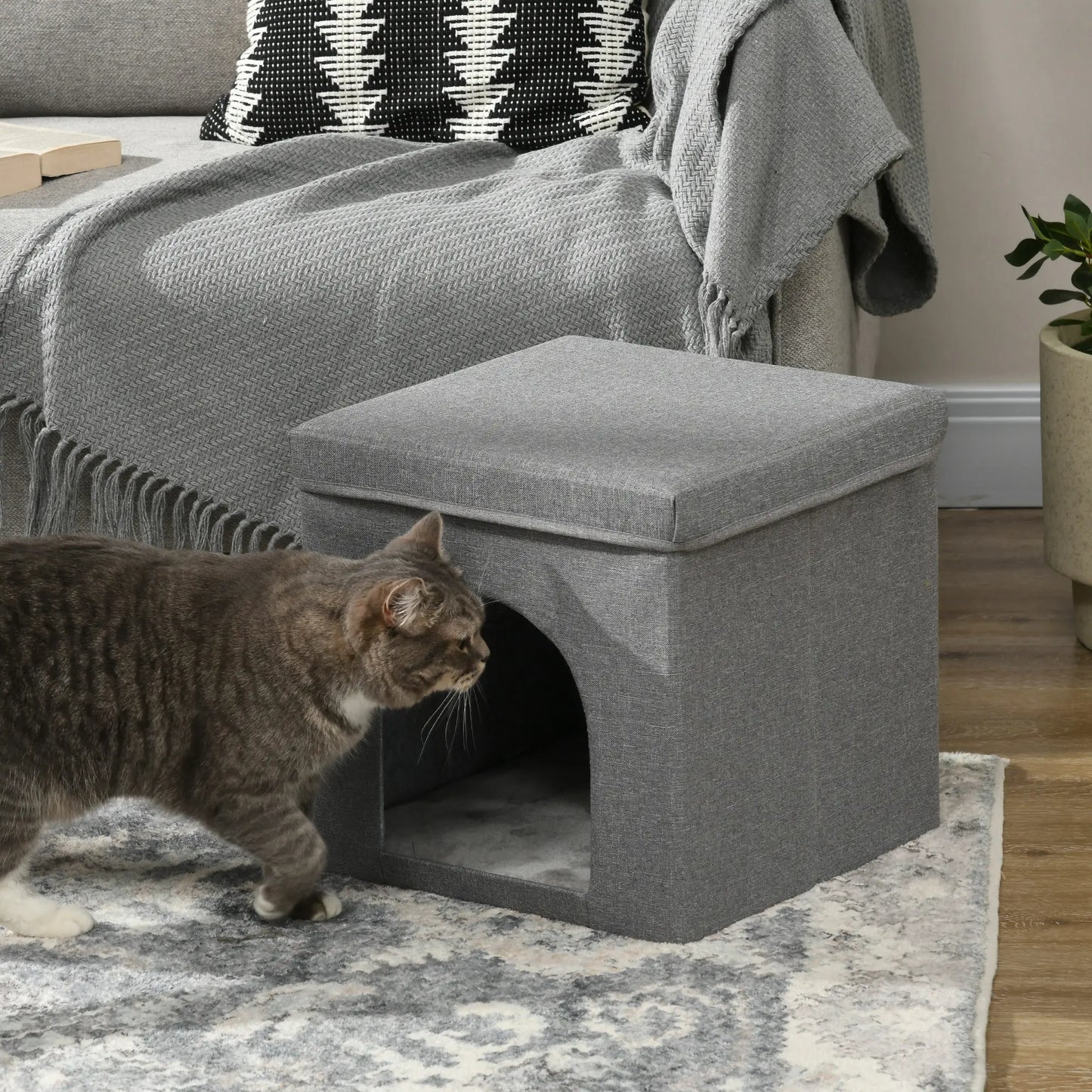 Casa para gatos PawHut con rascador y puerta 36,5x36,5x36,5 cm Gris