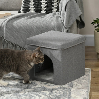 Casa para gatos PawHut con rascador y puerta 36,5x36,5x36,5 cm Gris