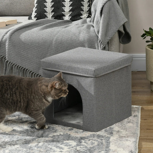 Casa para gatos PawHut con rascador y puerta 36,5x36,5x36,5 cm Gris