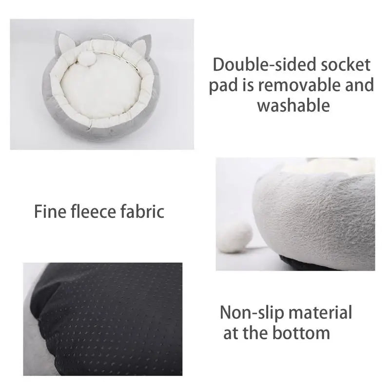 Cama suave para mascotas, cojín para gatos con diseño de orejas de gato, transpirable, nido de peluche para perros pequeños y medianos.