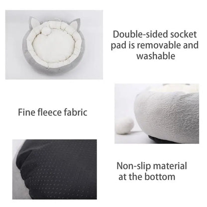 Cama suave para mascotas, cojín para gatos con diseño de orejas de gato, transpirable, nido de peluche para perros pequeños y medianos.