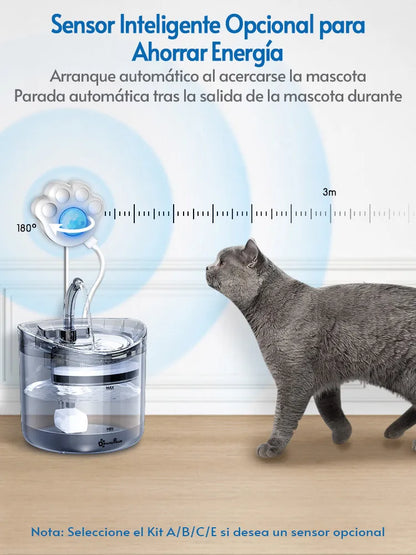 Fuente de agua automática DownyPaws de 2 l para gatos con grifo, dispensador de agua para perros, bebedero con filtro transparente y sensor para mascotas.