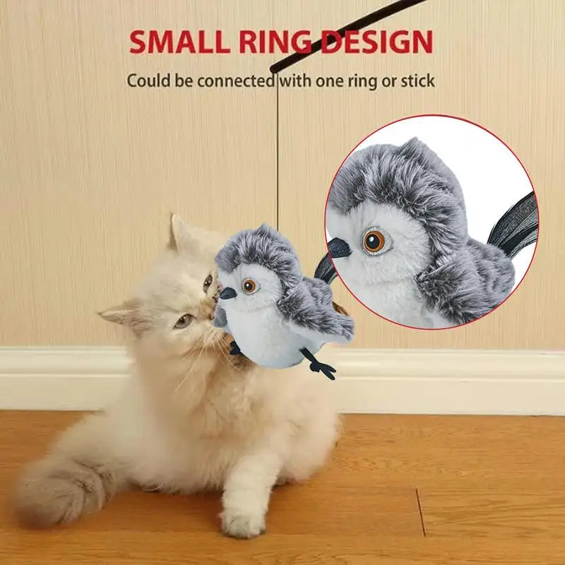 Pájaro volador con plumas de hierba gatera, realista, interactivo, suave y acogedor, para todas las razas.