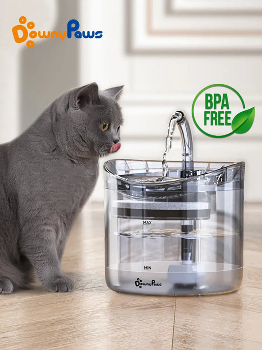 Fuente de agua automática DownyPaws de 2 l para gatos con grifo, dispensador de agua para perros, bebedero con filtro transparente y sensor para mascotas.