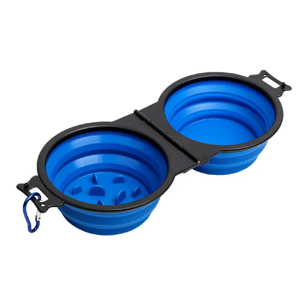 Comedero plegable para perros, comedero doble plegable para perros, comedero lento para mascotas con clips de bloqueo para caminar.
