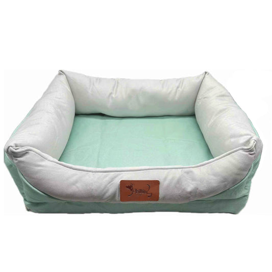 Cama para Perros y Gatos con Base Acolchada – Fibra Hueca y Espuma, Diseño Elegante en Colores Pastel de Primavera