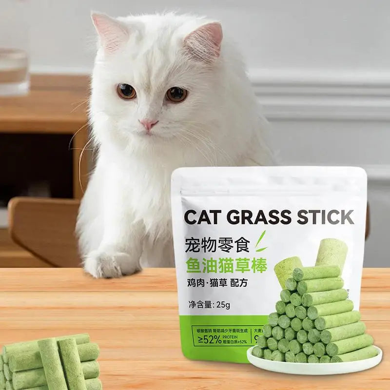Juguete masticable para gatos para limpiar los dientes, palo de hierba para gatos al aire libre, palo para limpiar la dentición, palo masticable para eliminar bolas de pelo, hierba masticable para gatos