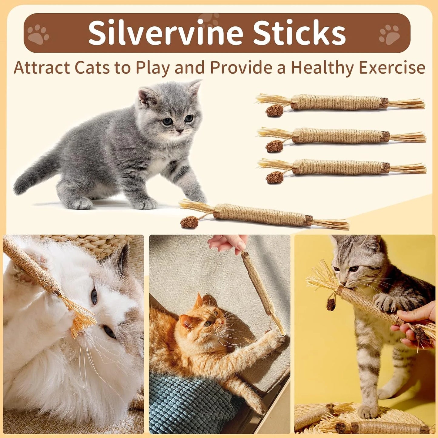 Emocionante juego de juguetes masticables Matatabi Silvervine de alta calidad para gatos de interior: palitos masticables naturales ideales para la limpieza dental.