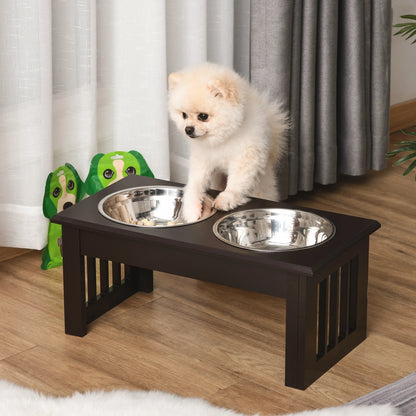PawHut Raised Stainless Steel Dog Feeder 44x24x15 cm Brown
