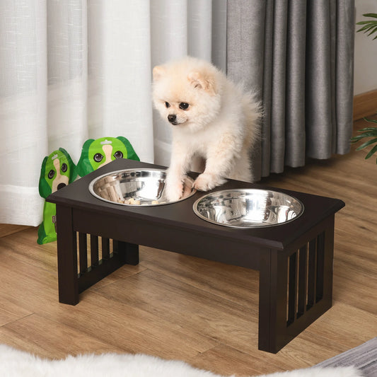 PawHut Raised Stainless Steel Dog Feeder 44x24x15 cm Brown