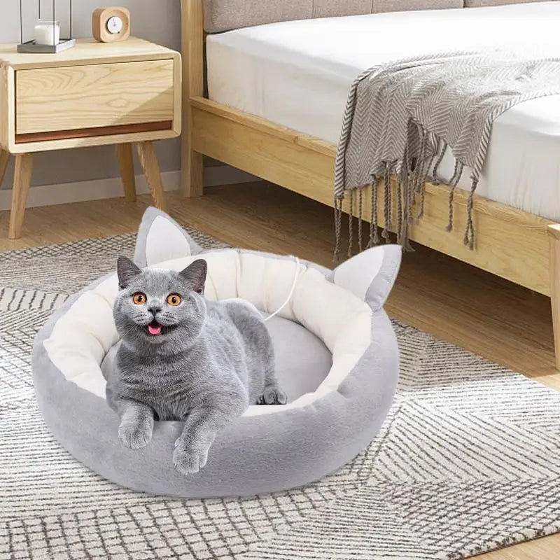 Cama suave para mascotas, cojín para gatos con diseño de orejas de gato, transpirable, nido de peluche para perros pequeños y medianos.