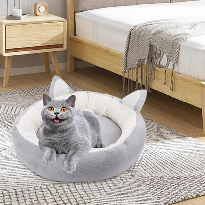 Cama suave para mascotas, cojín para gatos con diseño de orejas de gato, transpirable, nido de peluche para perros pequeños y medianos.