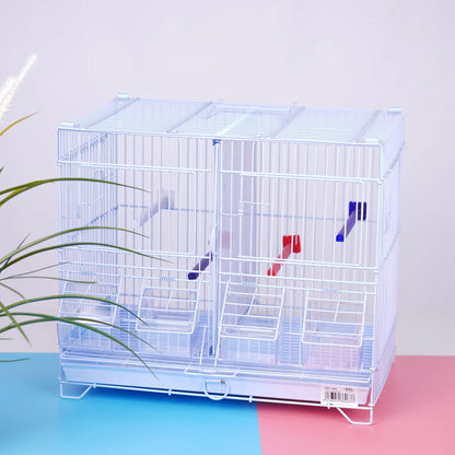 SMELL & SMILE Jaula de metal para aves grandes, medianas y pequeñas con separador central removible, bandeja extraíble, perchas y comederos incluidos. Disponible en 1, 2 o 3 niveles. Color blanco.