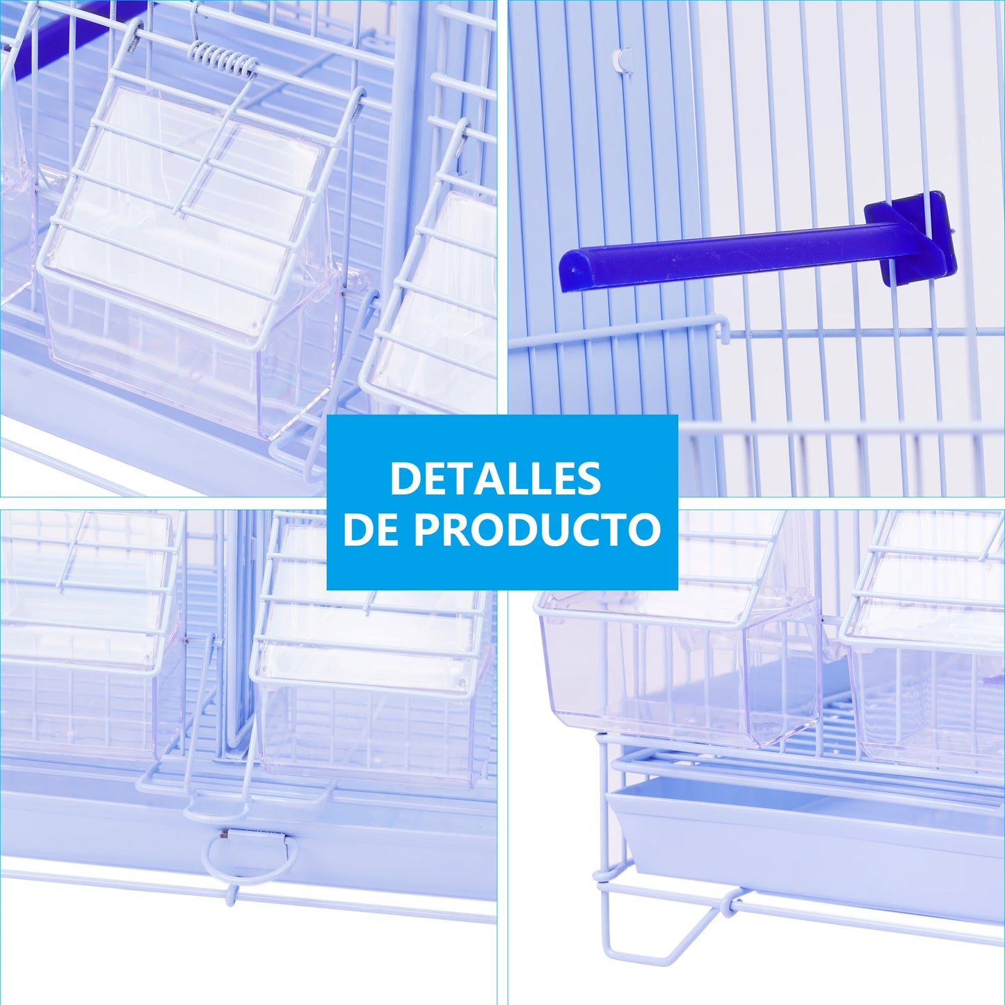 SMELL & SMILE Jaula de metal para aves grandes, medianas y pequeñas con separador central removible, bandeja extraíble, perchas y comederos incluidos. Disponible en 1, 2 o 3 niveles. Color blanco.