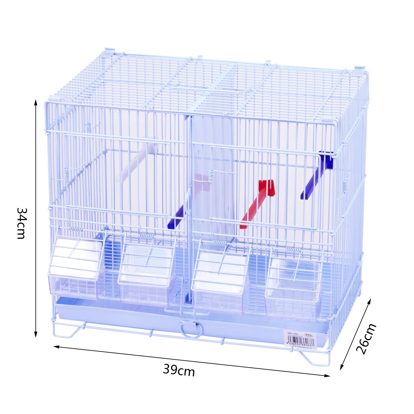 SMELL & SMILE Jaula de metal para aves grandes, medianas y pequeñas con separador central removible, bandeja extraíble, perchas y comederos incluidos. Disponible en 1, 2 o 3 niveles. Color blanco.